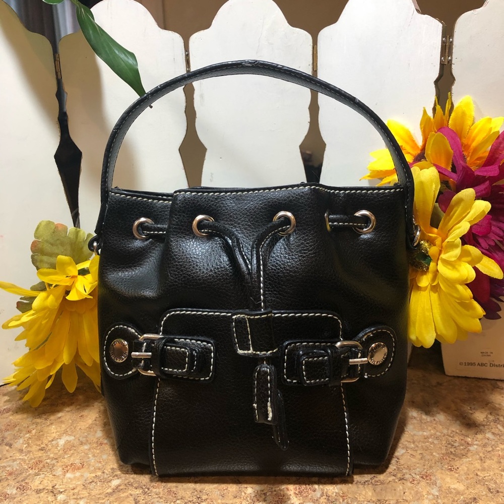 Tommy Hilfiger Vintage Little Black Leather Bucket Handbag, Very Good Condition